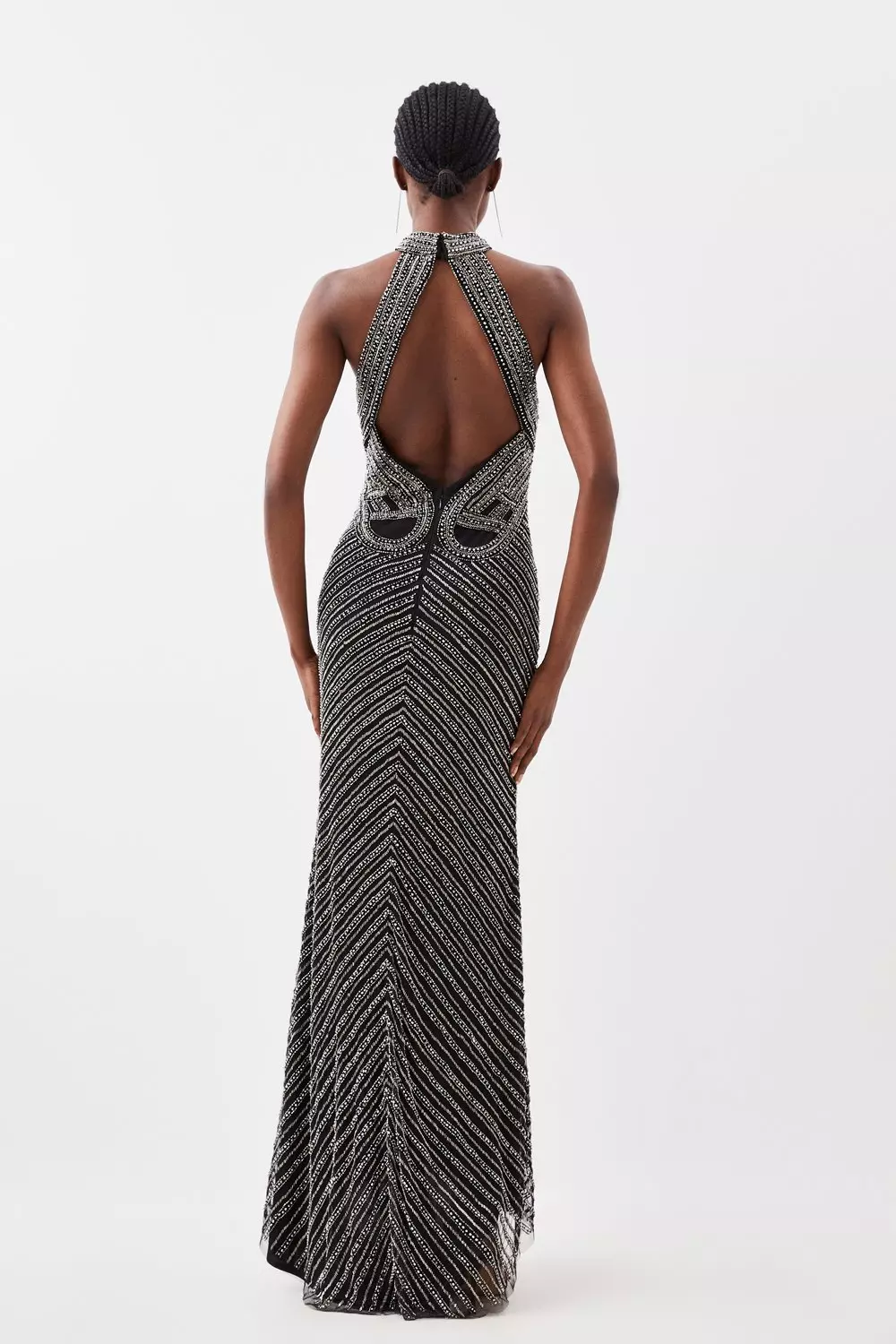Embellished Beaded Halter Woven Maxi Dress | Karen Millen